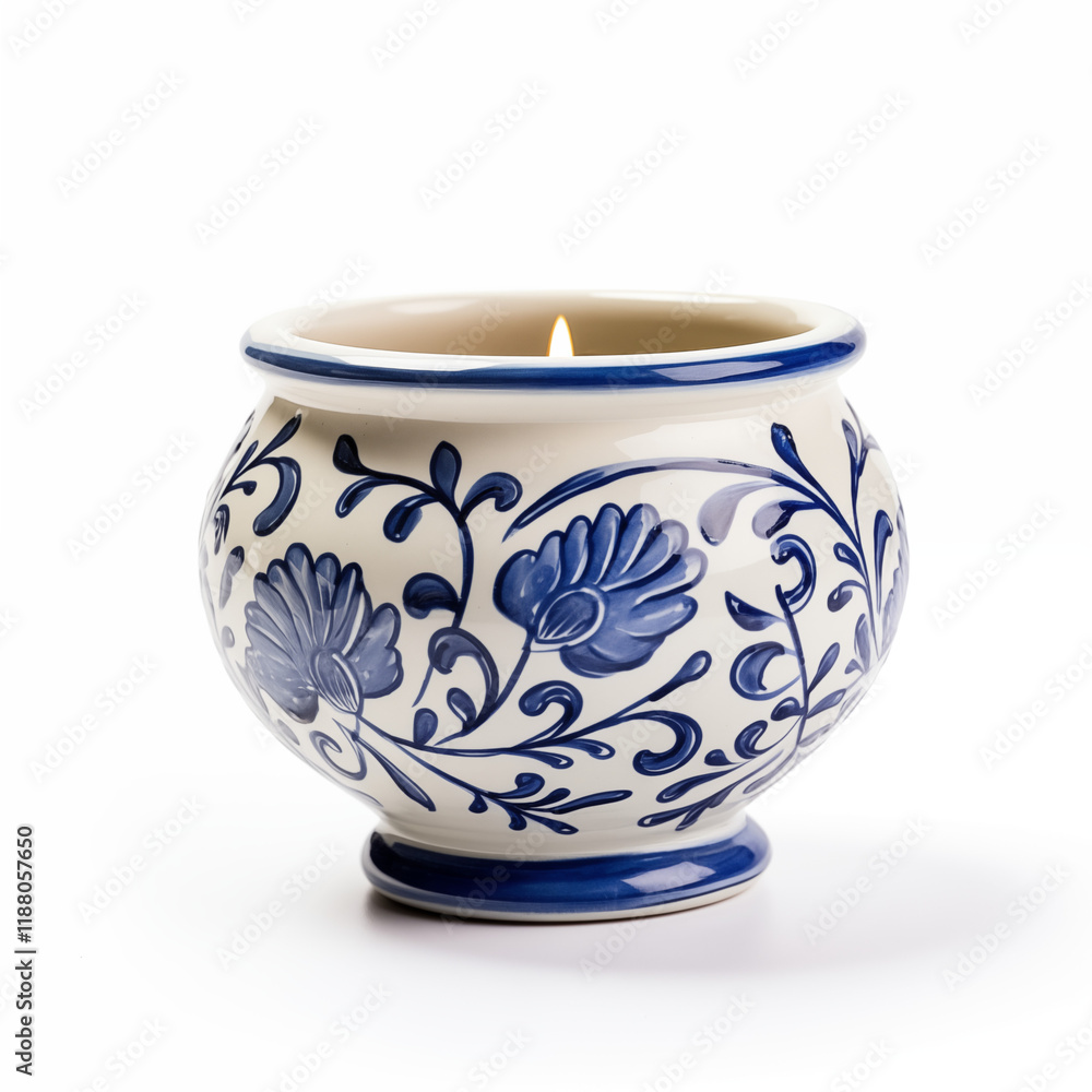 Porcelain Blue and White Candle Holder with Soft Candlelight Porcelain Blue and White Candle Holder with Soft Candlelight