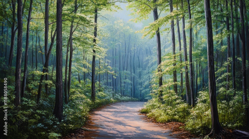 A dreamy forest path in the Smokies, with sunlight filtering through fresh spring leaves and a canopy of green above. A dreamy forest path in the Smokies, with sunlight filtering through fresh spring leaves and a canopy of green above.