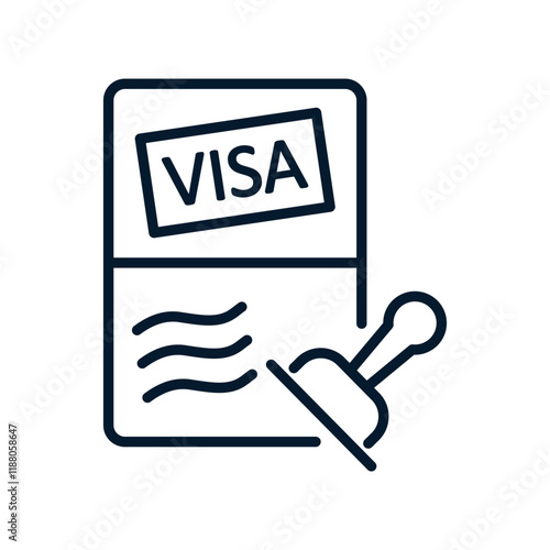 Passport, stamp. Visa concept. Vector linear icon isolated on white background.