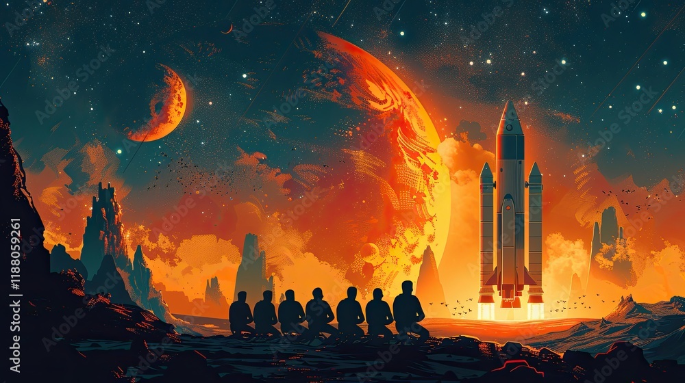Obraz premium A Meeting in Space: Entrepreneurs gather in a space station for groundbreaking discussions