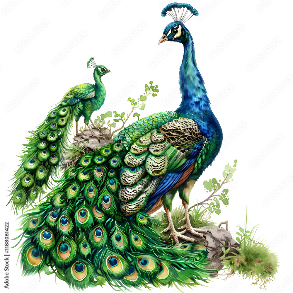 Fototapeta premium Spring Peacock Clipart Vector Illustration