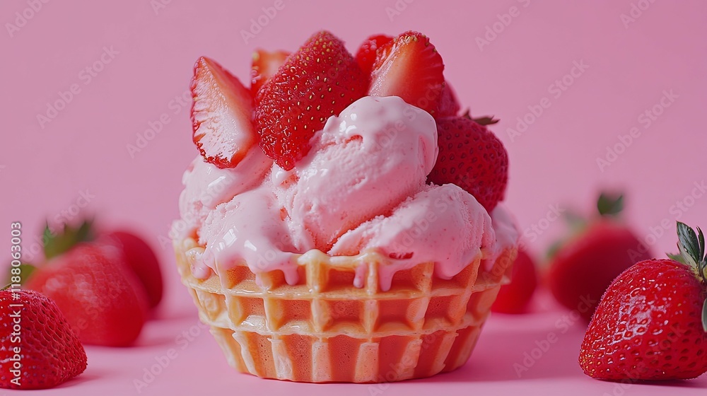 Strawberry Ice Cream Delight: A Waffle Bowl of Pink Perfection Strawberry Ice Cream Delight: A Waffle Bowl of Pink Perfection