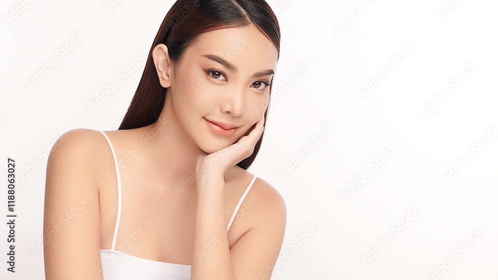 Beautiful young asian woman with clean fresh skin on white background, Face care, Facial treatment, Cosmetology, beauty and spa, Asian women portrait. Beautiful young asian woman with clean fresh skin on white background, Face care, Facial treatment, Cosmetology, beauty and spa, Asian women portrait.