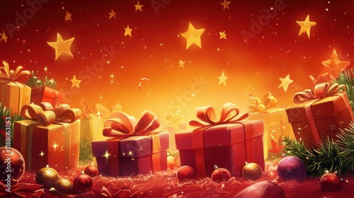 Wallpaper Mural A festive and energetic scene of gift boxes, Christmas decorations, and stars on a red background, perfect for creating urgency around holiday shopping promotions. Torontodigital.ca