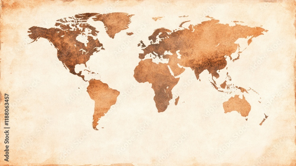 Naklejka premium Antique World Map on Grungy Vintage Paper Background