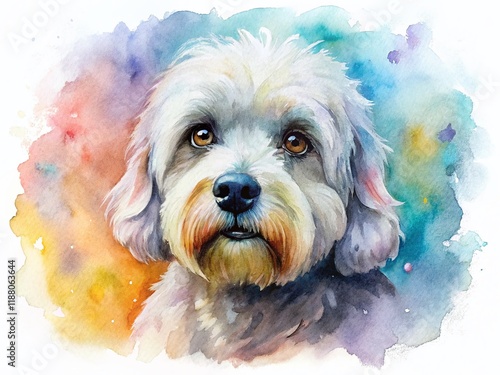 Watercolor Dandie Dinmont Terrier Dog Portrait, Cute Puppy Peeking, Pet Art Clipart photo