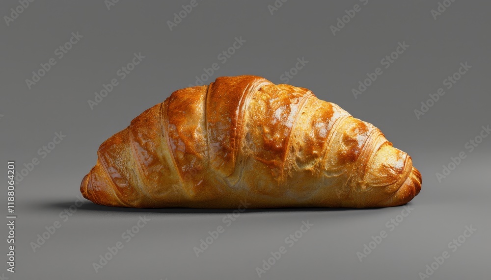 A single, golden-brown croissant isolated on a gray background. A single, golden-brown croissant isolated on a gray background.