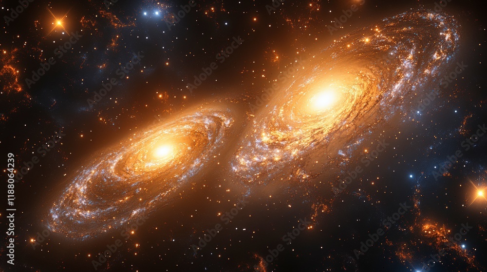 Illustration - Twin Spiral Galaxies in Deep Space Illustration - Twin Spiral Galaxies in Deep Space