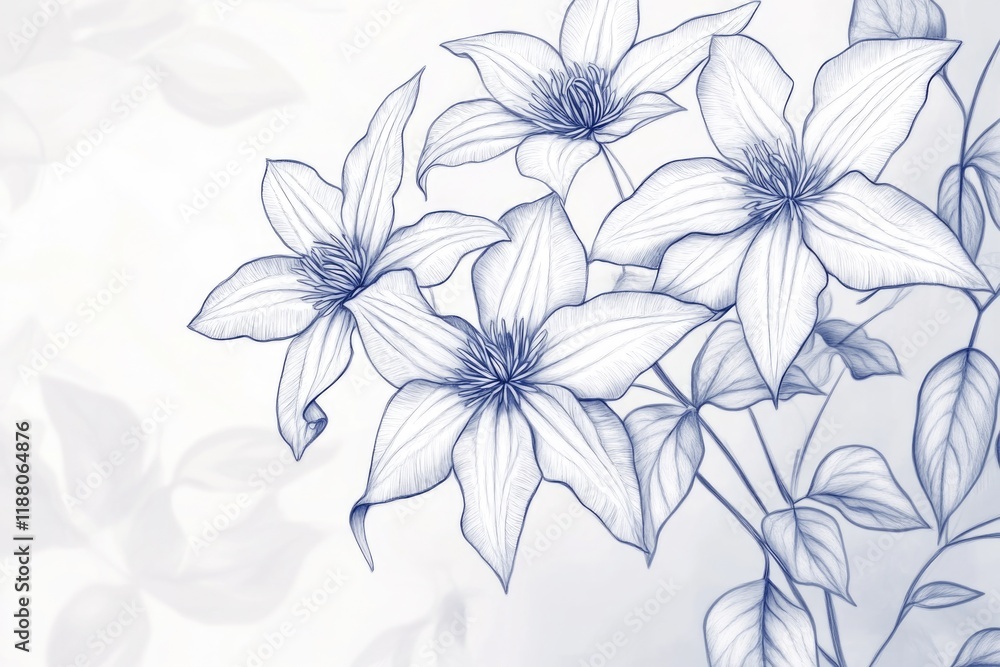 Drawing of a bouquet of flowers with a blue background. The flowers are drawn in black and white, and the background is a light blue color. The drawing conveys a sense of calmness and serenity Drawing of a bouquet of flowers with a blue background. The flowers are drawn in black and white, and the background is a light blue color. The drawing conveys a sense of calmness and serenity
