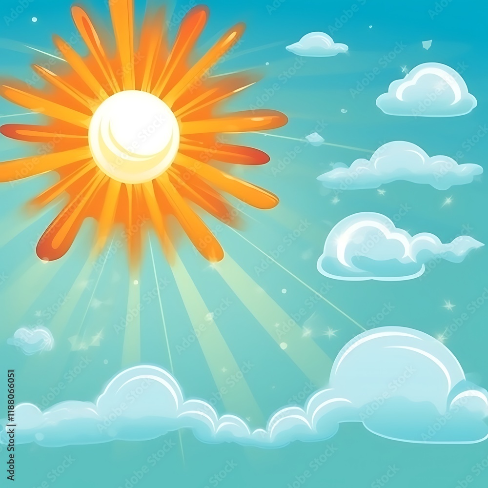 Bright Sun Shining in a Blue Sky with Fluffy Clouds Bright Sun Shining in a Blue Sky with Fluffy Clouds