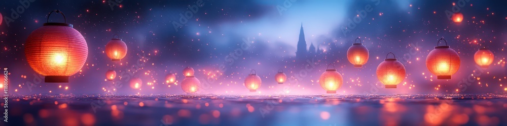 Enchanted Night: Floating Lanterns over a Mystical Lake Enchanted Night: Floating Lanterns over a Mystical Lake