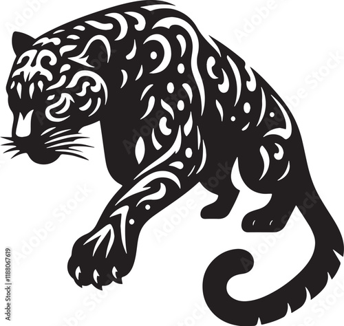 Jaguar Silhouette line art vector illustration on white background photo