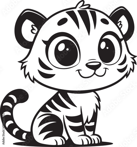 A cute tiger kawi silhouette chibi vector and illustration design.