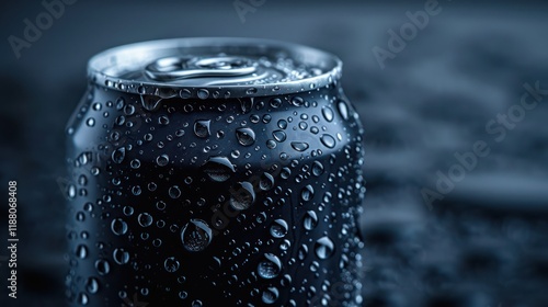 Photo of a sleek, dewy, fresh-looking unbranded beverage can