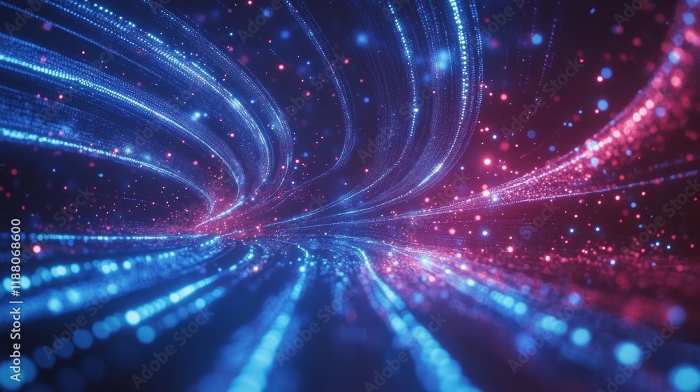 Naklejka premium Blue abstract technology data wavy lines in holographic style