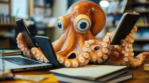 Octopus Multitasking: A Humorous Take on Modern Technology photo