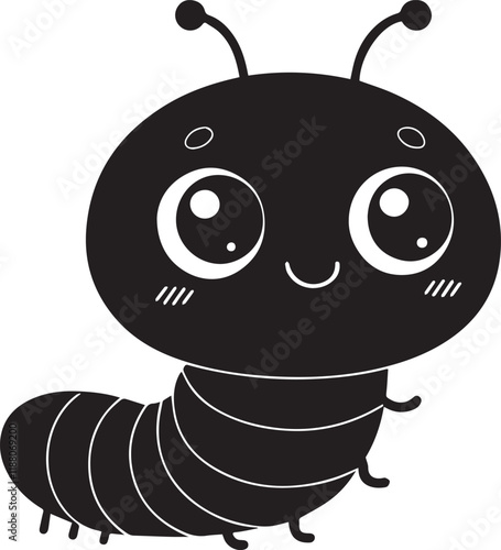 A cute worm kawi silhouette chibi vector and illustration design using black color.