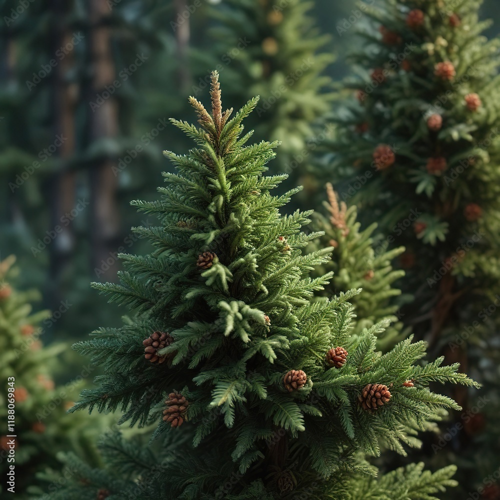 Natural habitat of Fraser fir with green cones, green foliage, green cones Natural habitat of Fraser fir with green cones, green foliage, green cones