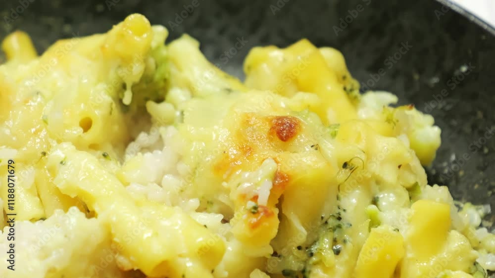 Gratin (doria) made with vegetables, macaroni, cheese and rice. Looks warm and delicious Gratin (doria) made with vegetables, macaroni, cheese and rice. Looks warm and delicious