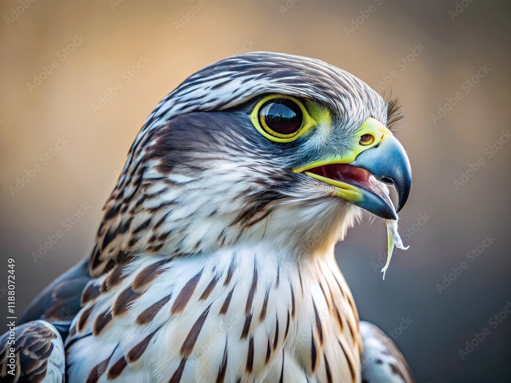 Wounded Saker Falcon: Minimalist Portrait of a Bird with a Broken Beak Wounded Saker Falcon: Minimalist Portrait of a Bird with a Broken Beak