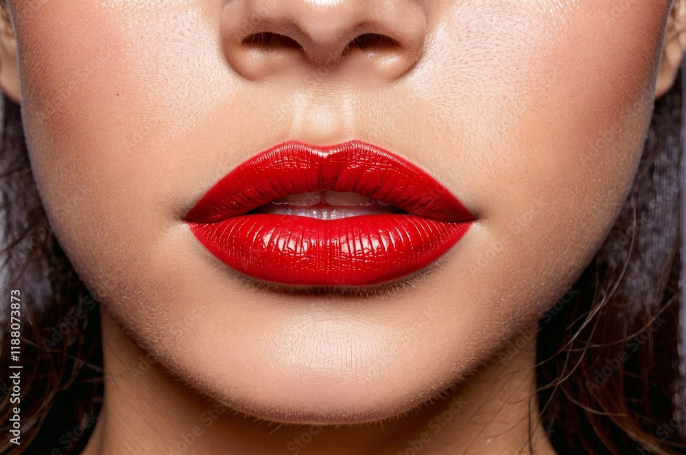 A woman with a red lip is smiling A woman with a red lip is smiling