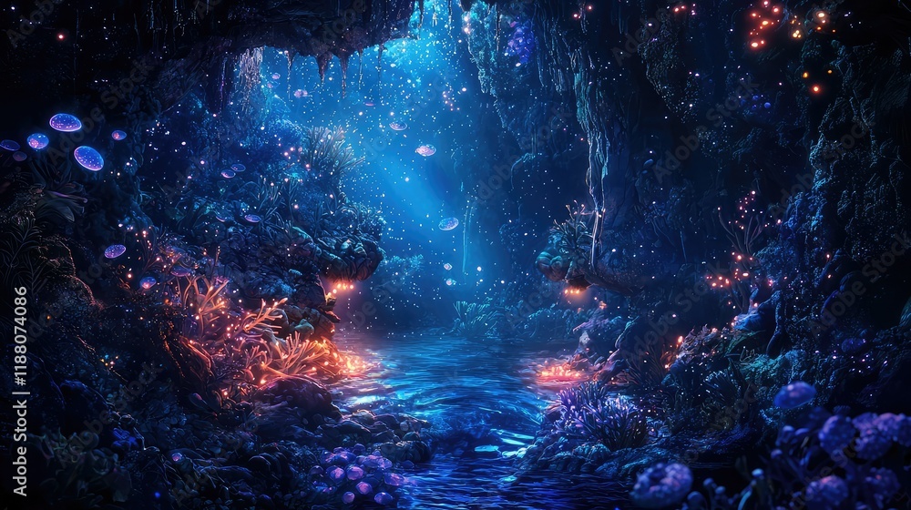 custom made wallpaper toronto digitalEnchanting Underwater Cave with Vibrant Corals and Glowing Lights