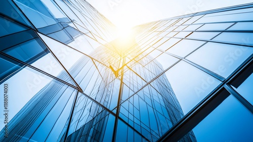 Wallpaper Mural Low angle view of modern glass skyscrapers reaching for the sun. Torontodigital.ca