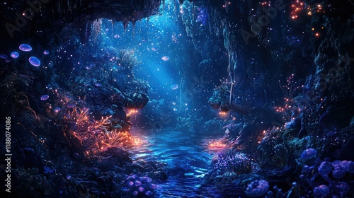 Wallpaper Mural Enchanting Underwater Cave with Vibrant Corals and Glowing Lights Torontodigital.ca