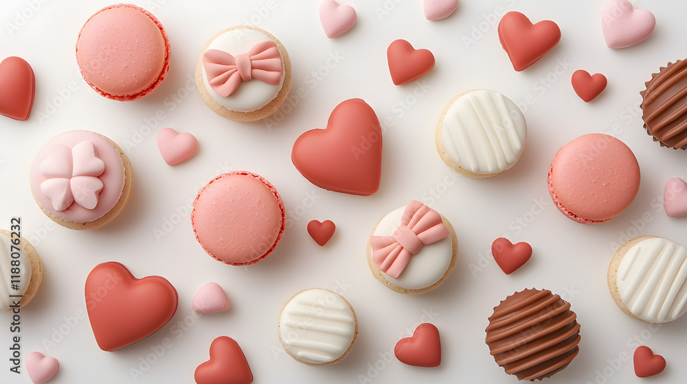 Whimsical 3D dessert display featuring colorful macarons, heart shaped treats, and decorative sweets, perfect for celebrations and special occasions Whimsical 3D dessert display featuring colorful macarons, heart shaped treats, and decorative sweets, perfect for celebrations and special occasions
