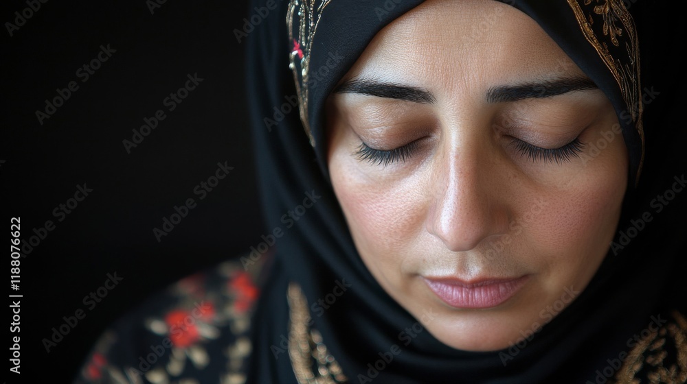 Woman Wearing A Black Embroidered Headscarf Woman Wearing A Black Embroidered Headscarf