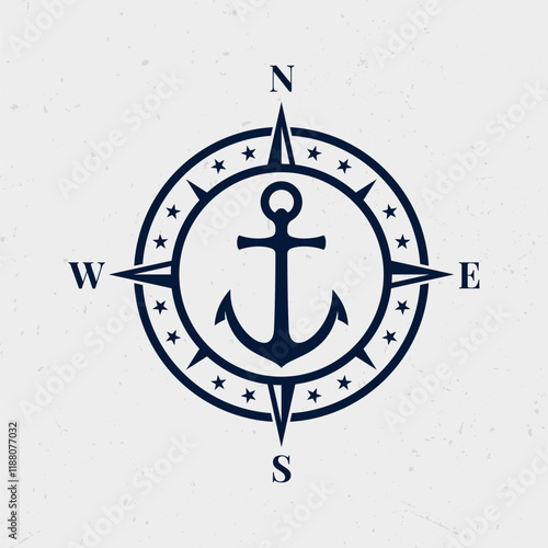 simple-ancNautical brand/logo with compass and anchor. Marine retro emblem.