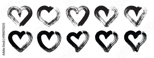 Set of grunge hearts. Design elements for Valentine's Day. Heart shapes. Isolated on white background. Vector illustration. 