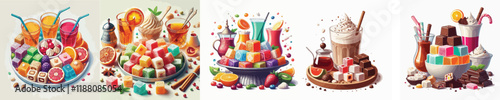 vector set of sweet turkish delight dishes