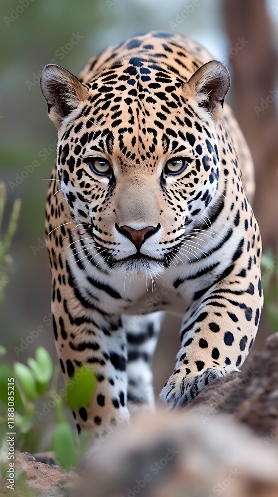 Obraz premium Majestic Jaguar Walking Through Lush Green Foliage