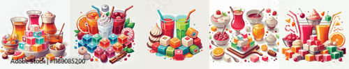 vector set of sweet turkish delight dishes