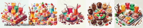 vector set of sweet turkish delight dishes
