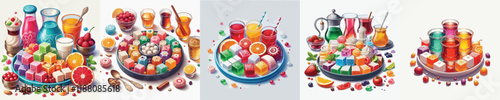 vector set of sweet turkish delight dishes