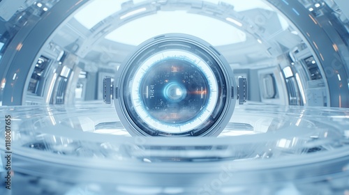 Abstract circles with a futuristic touch, hard light, light background with space in the middle of the frame,generative ai illustration