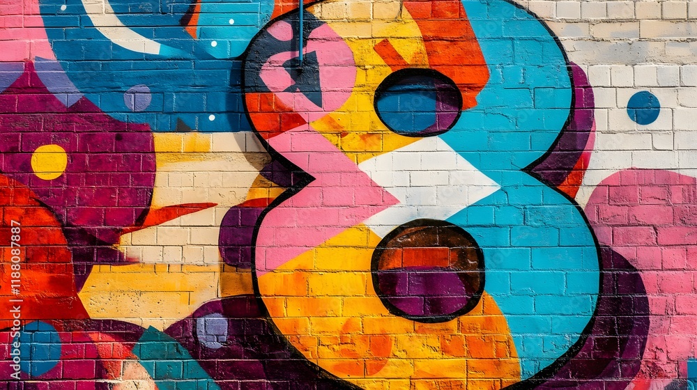 Fototapeta premium Colorful Graffiti Eight On Brick Wall