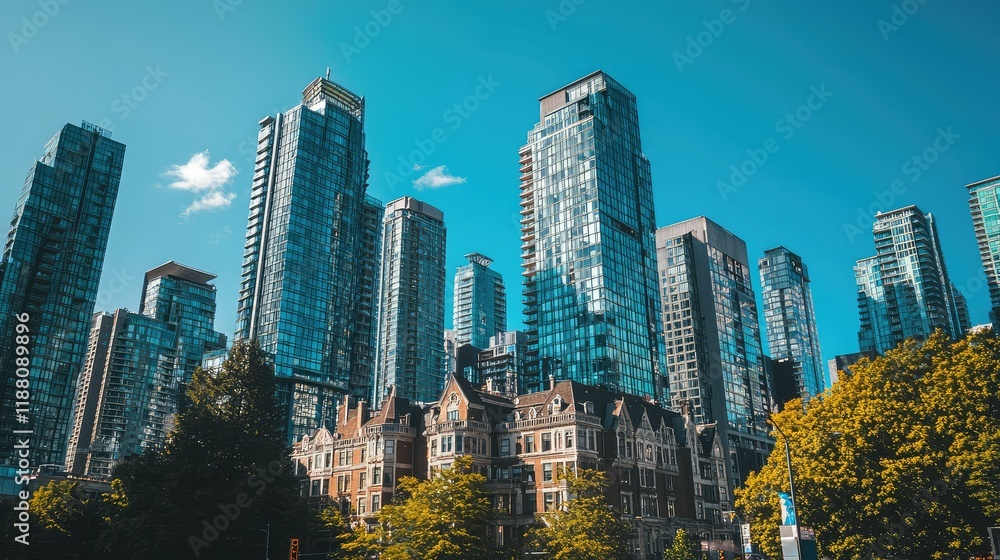 Fototapeta premium Urban Skyline with Historic Building and Modern Skyscrapers