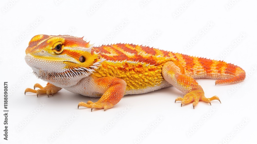 Obraz premium Bearded dragon lizard close-up studio setting animal photography clean background macro view colorful reptile display