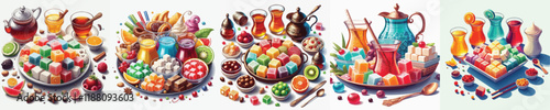 vector set of sweet turkish delight dishes