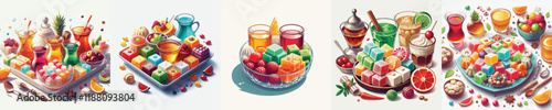 vector set of sweet turkish delight dishes