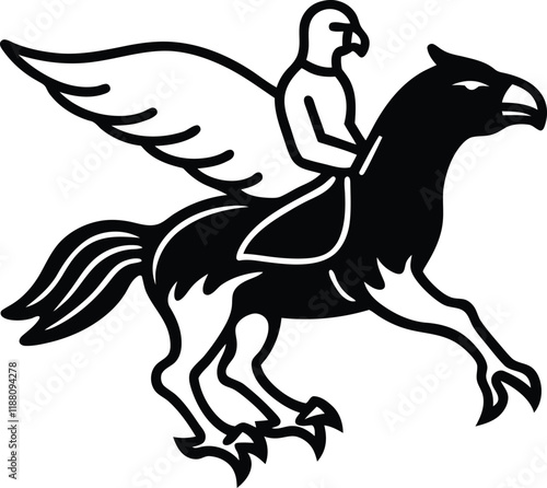 Riding Eagle vector illustration, Eagle silhouette vector art, Eagle line art vector