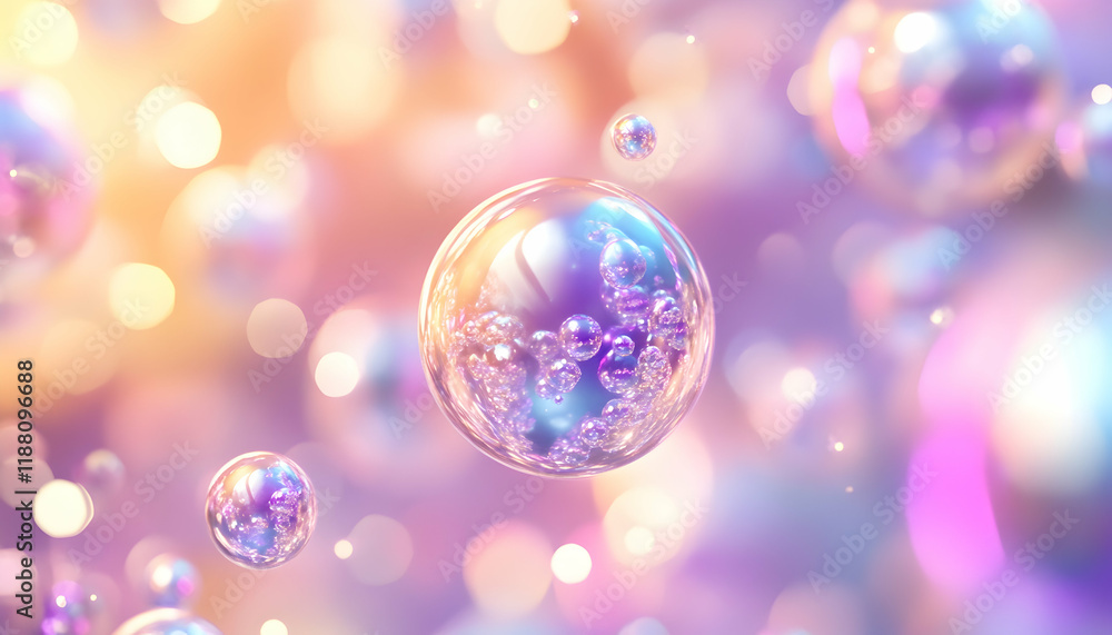 3D Abstract Background - Iridescent Bubbles Floating on Pastel Gradient 3D Abstract Background - Iridescent Bubbles Floating on Pastel Gradient