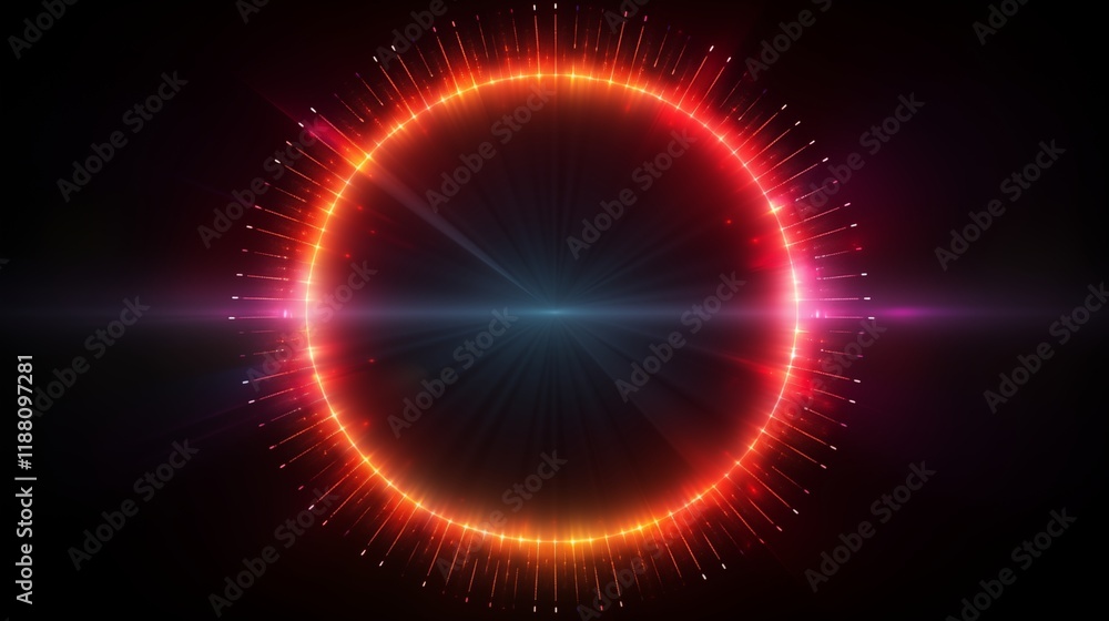 Circular radial pattern with neon light accents, backlighting, light background with space on the right side of the frame,generative ai illustration Circular radial pattern with neon light accents, backlighting, light background with space on the right side of the frame,generative ai illustration