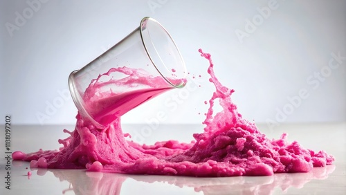 Wallpaper Mural A beaker shatters on the ground, releasing a pink slime that slowly spreads and drips onto a white background, laboratory accident, sticky film, shattered equipment, laboratory mishap Torontodigital.ca