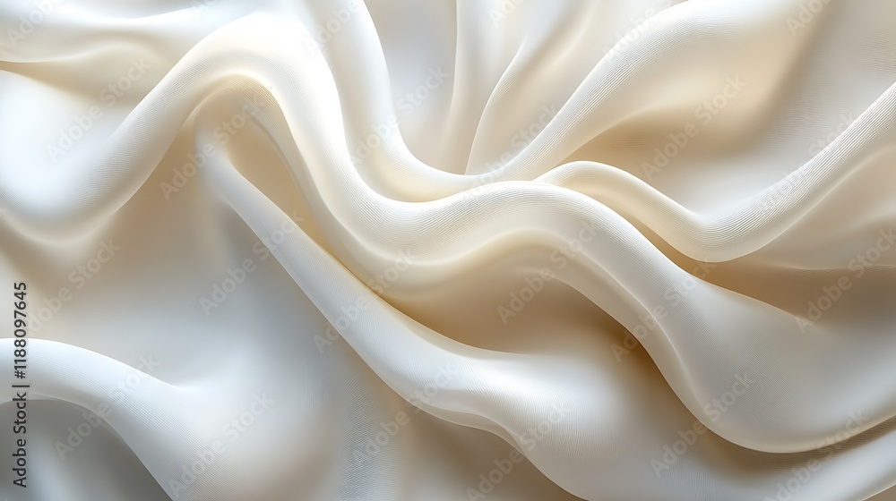 Fototapeta premium Creamy silk fabric drapes, elegant waves, soft texture, studio shot, design background