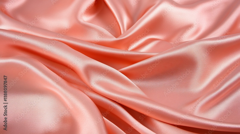 Fototapeta premium Peach-colored satin fabric with elegant folds and drapes.