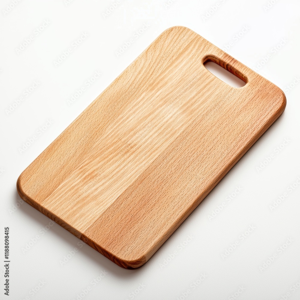 Smooth wooden cutting board with handle on white background Smooth wooden cutting board with handle on white background